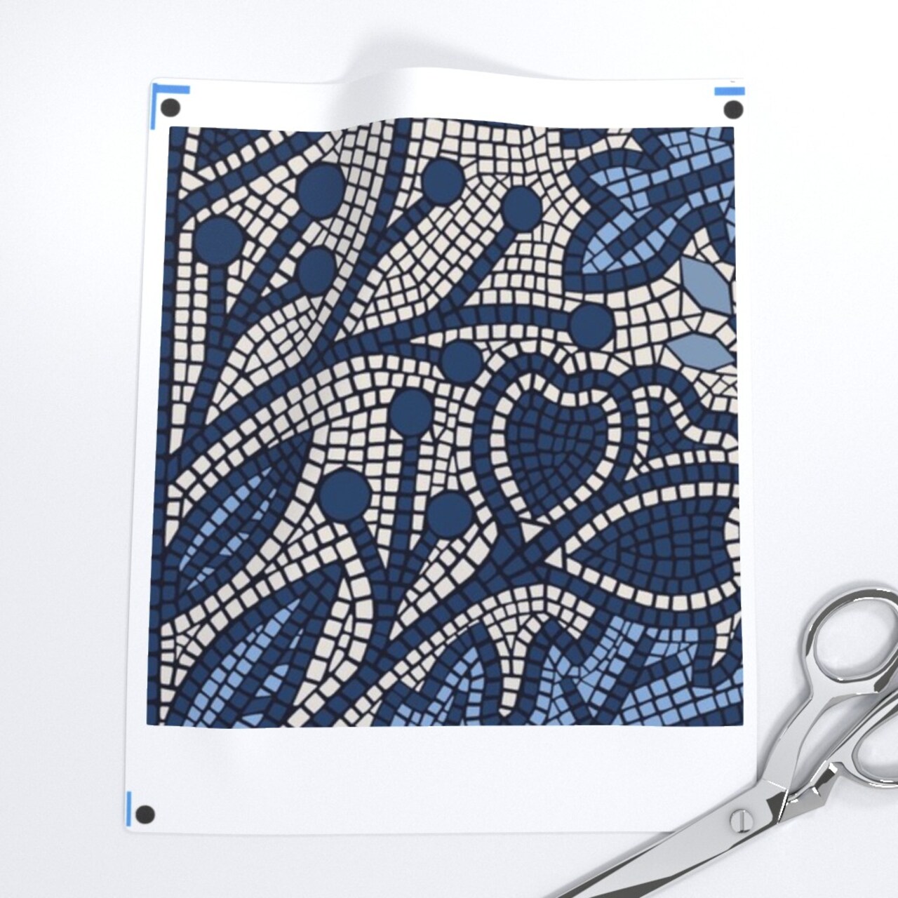 Art Deco Floral Bohemian Nouveau Farmhouse Faux Tile Cottagecore Botanical Nature Leaves Flowers Monochromatic Blue Large Scale European Custom Printed Fabric by Spoonflower Various Fabrics by the Yard or Fat Quarter